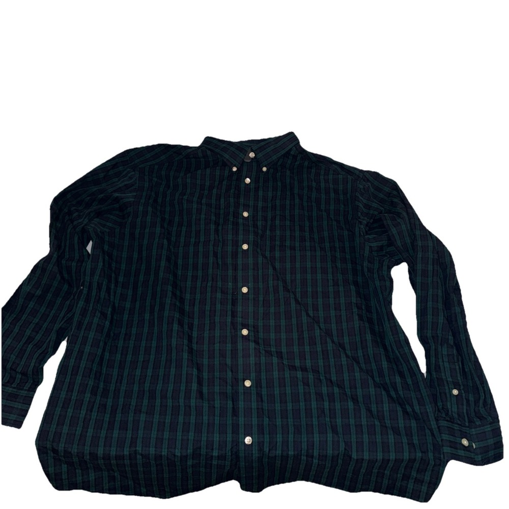 Roundtree & Yorke Shirt Mens 2XT Tall Green Blue Plaid Button Down Long Sleeve